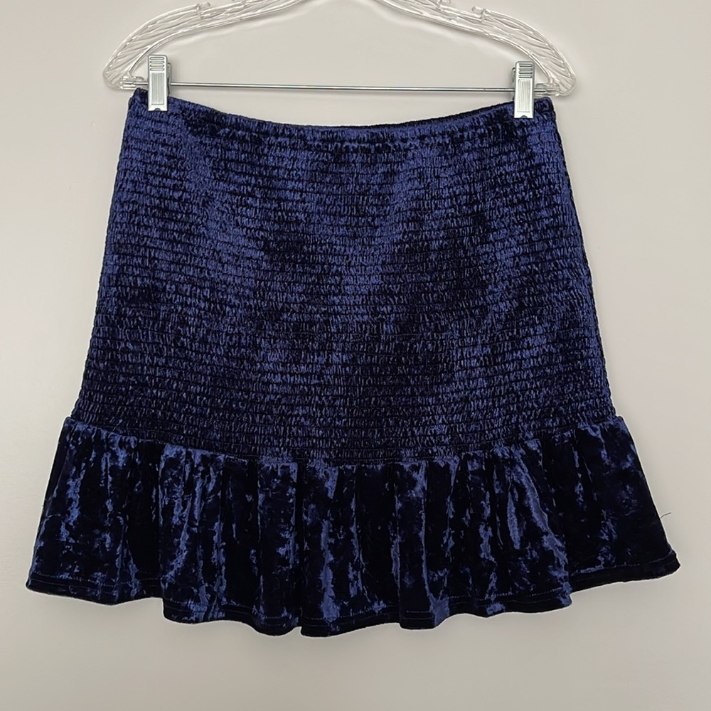 Aqua Velvet Smocked Ruffled Flounce Mini Skirt Navy Size L - Picture 4 of 10